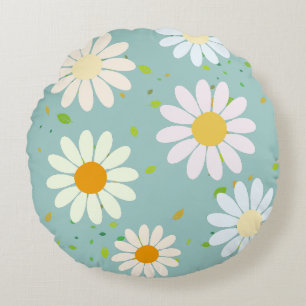 Simple Daisy Flowers Floral Pattern trendy Girly  Round Pillow