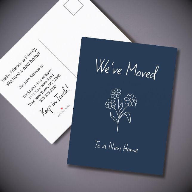 Simple Daisy We've Moved Navy Blue New Home Announcement Postcard (Creator Uploaded)