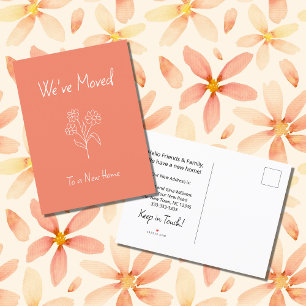 Simple Daisy We've Moved New Home Peach Announcement Postcard