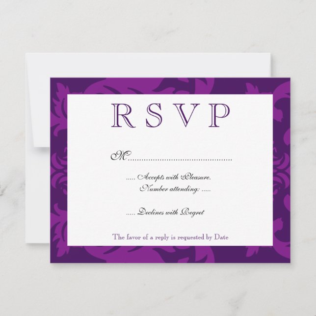 Simple Damask Aubergine RSVP Card (Front)