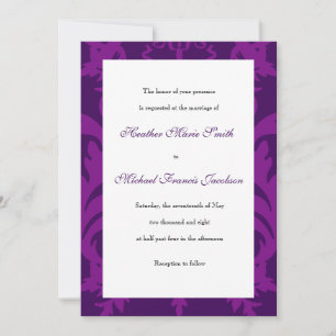 Simple Damask Aubergine Wedding Invitations
