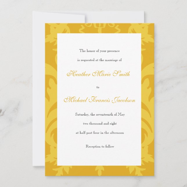 Simple Damask Gold Faire-part de mariage (Devant)