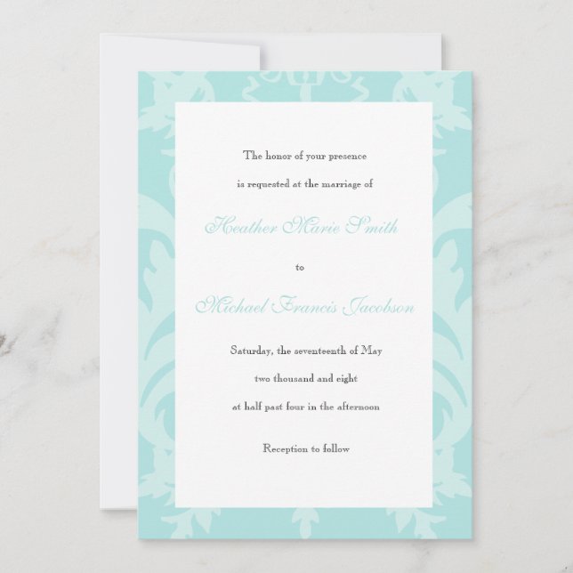 Simple Damask Robin's Egg Blue Faire-part de maria (Devant)