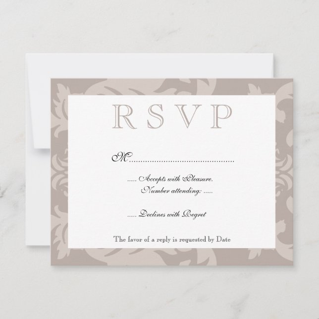 Simple Damask Taupe RSVP Card (Front)