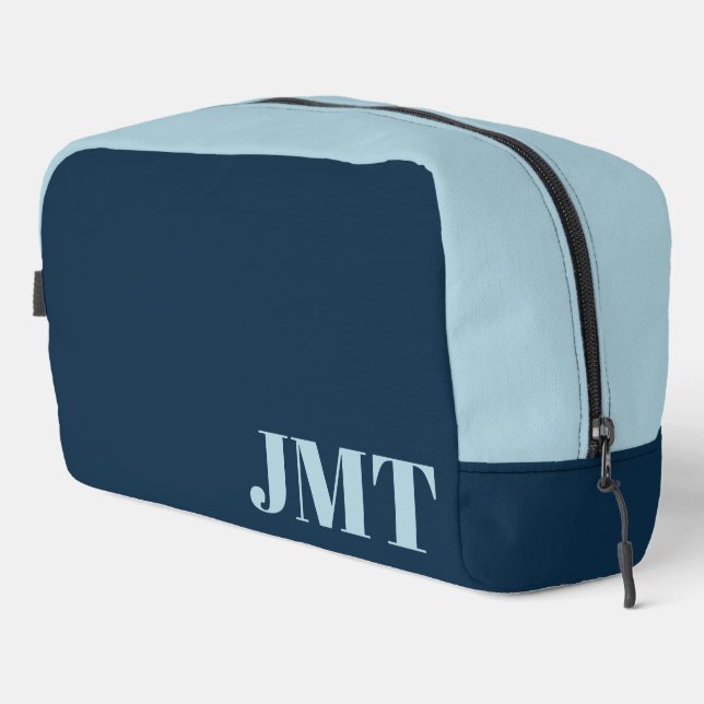 Simple Dark Blue and Light Blue with Monogram Dopp Kit (Right Corner)