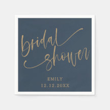 Simple Dark Blue & Faux Gold Bridal Shower
