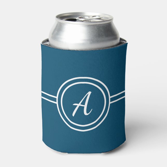 Simple Dark Blue Monogrammed Initial Can Cooler (Can Front)