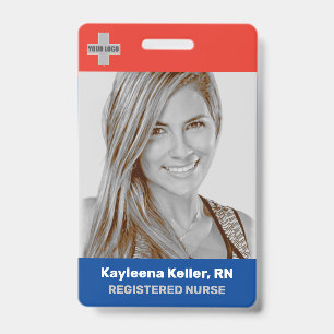 Simple Dark Blue Red Large Photo Logo Code Nurse Badge