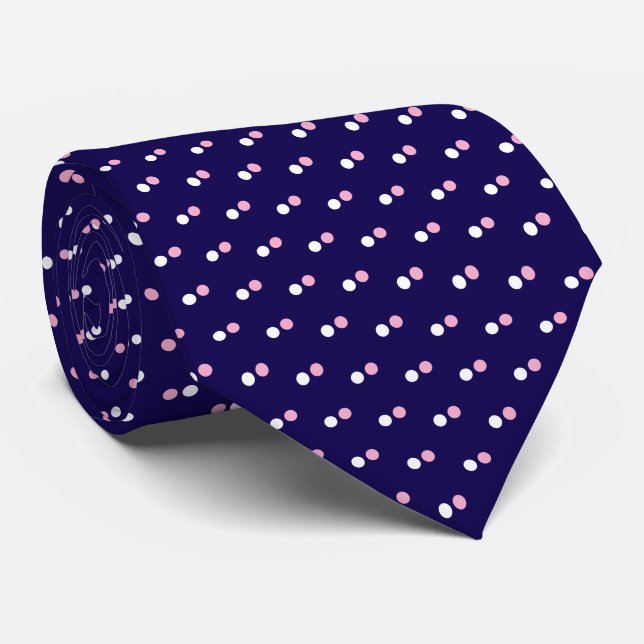Simple Dark Blue White and Pink Dots Pattern Tie (Rolled)