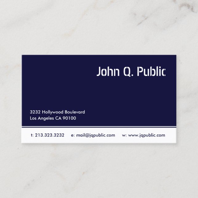 Simple Dark Blue White Colour Business Card (Front)