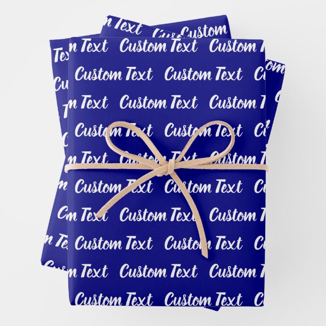 Simple Dark Blue White Cursive Script Text Pattern Wrapping Paper Sheet (In situ)