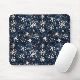 Simple Dark Blue with Snowflakes Mouse Pad
