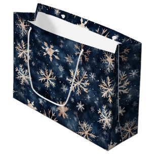 Simple Dark Blue with Snowflakes Pattern Large Gift Bag