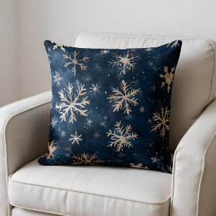 Simple Dark Blue with Snowflakes Throw Pillow