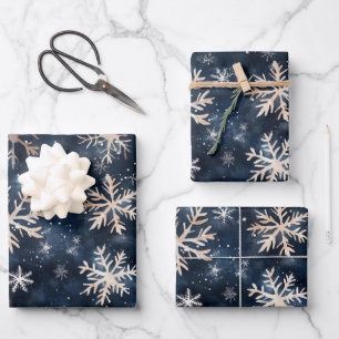 Simple Dark Blue with Snowflakes Wrapping Paper Sheet