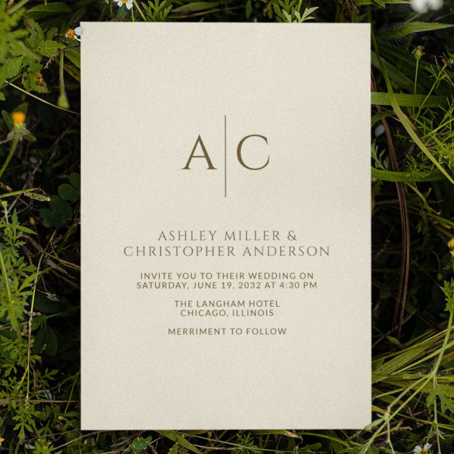 Simple Dark Bronze & Gold Monogram Wedding Invitation (Creator Uploaded)