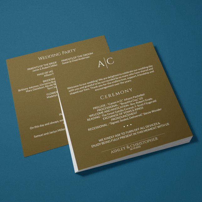 Simple Dark Bronze Monogram Wedding Ceremony Program (Creator Uploaded)