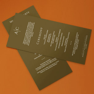 Simple Dark Bronze Monogram Wedding Ceremony Program