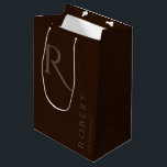 Simple Dark Brown Monogram Personalized Groomsmen Medium Gift Bag<br><div class="desc">This dark brown personalized groomsmen gift bag features personalized groomsman's name,  and calligraphy monogram. Change background and fonts colours easily if you like.</div>