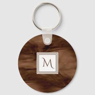 Simple Dark Brown Subtle Marble Modern Monogram Keychain