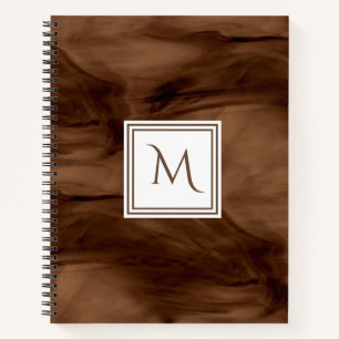 Simple Dark Brown Subtle Marble Modern Monogram Notebook