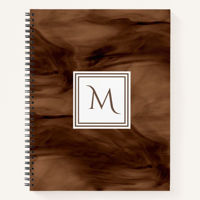 Simple Dark Brown Subtle Marble Modern Monogram Notebook (Front)