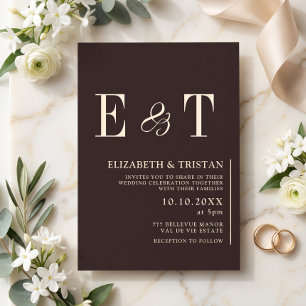 Simple Dark Chocolate Brown Minimalist Wedding Invitation