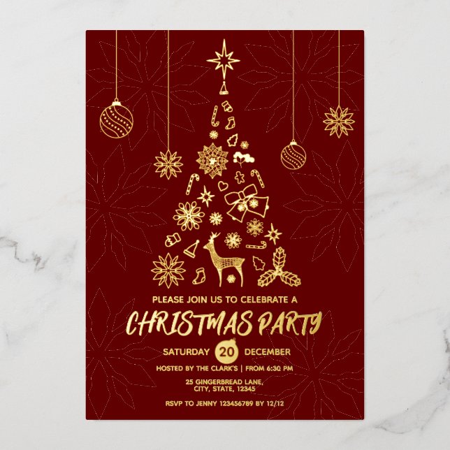 Simple Dark Festive Red and Gold Christmas Tree (Front)