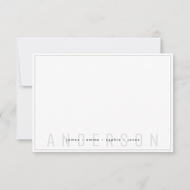 Simple Dark Green and Grey Border Family Last Name Card (Front)