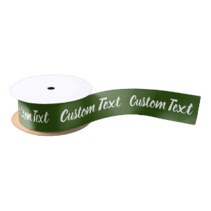 Simple Dark Green and White Script Text Template Satin Ribbon