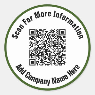 Simple Dark Green and White Text Scan QR Code Classic Round Sticker