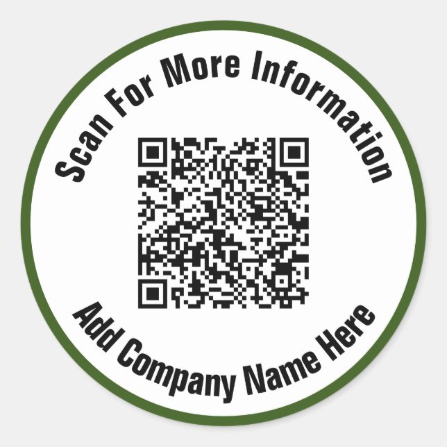 Simple Dark Green and White Text Scan QR Code  Classic Round Sticker (Front)