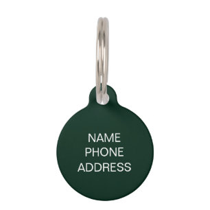 Simple dark green Custom Name contact Info dog Pet Tag