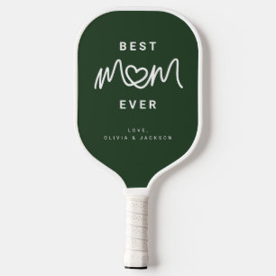 Simple Dark Green Cute heart Script Best Mom Ever Pickleball Paddle