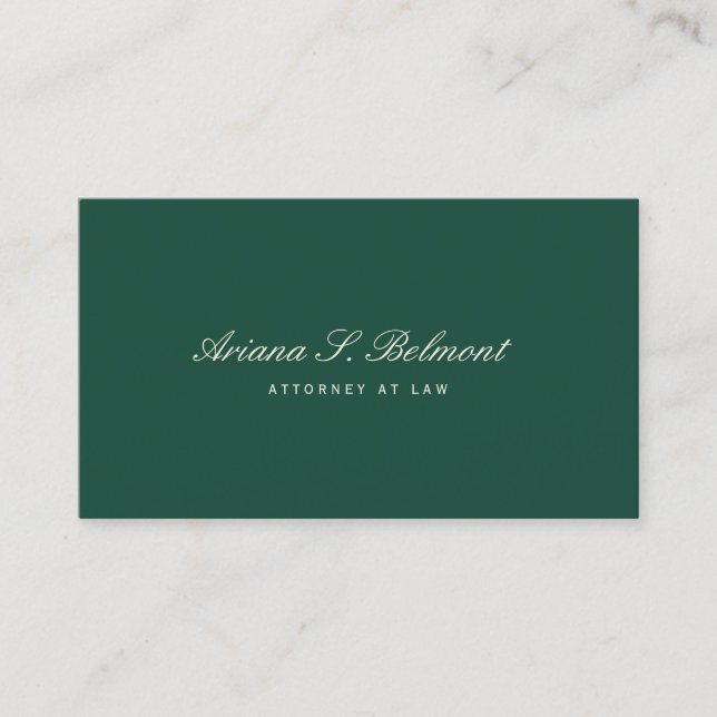 Simple Dark Green Elegant Attorney  Business Card (Front)