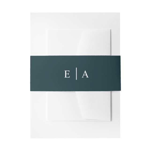 Simple Dark Green Monogram Wedding Invitation Belly Band (Front Example)