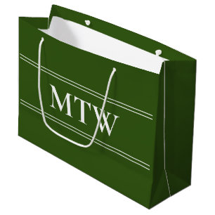 Simple Dark Green with White Monogram Large Gift Bag