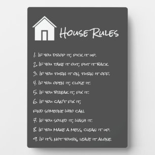 Simple Dark Grey and White House Rules Plaque