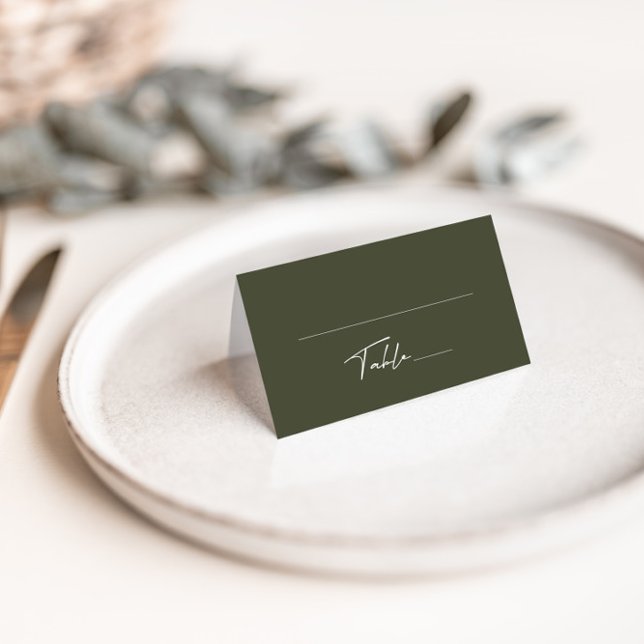 Simple Dark Grey Green Wedding Folded Place Card (Creator Uploaded)