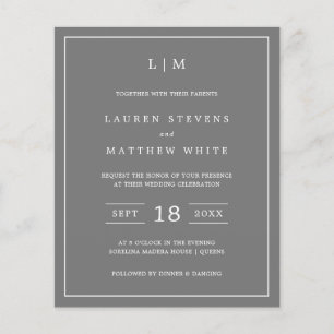 Simple Dark Grey Monogram Budget Wedding Invite