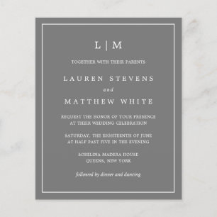 Simple Dark Grey Monogram Budget Wedding Invite