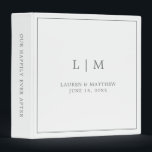 Simple Dark Grey Monogram Elegant Wedding Binder<br><div class="desc">Simple wedding binder featuring a modern yet elegant design with your two letter monogram along with your names and wedding date surrounded by a thin border. All text is in medium grey over a white background. The fonts and background colours may be changed to any colours you wish. A chic...</div>