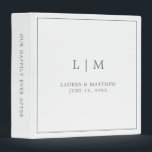 Simple Dark Grey Monogram Elegant Wedding Binder<br><div class="desc">Simple wedding binder featuring a modern yet elegant design with your two letter monogram along with your names and wedding date surrounded by a thin border. All text is in medium grey over a white background. The fonts and background colours may be changed to any colours you wish. A chic...</div>