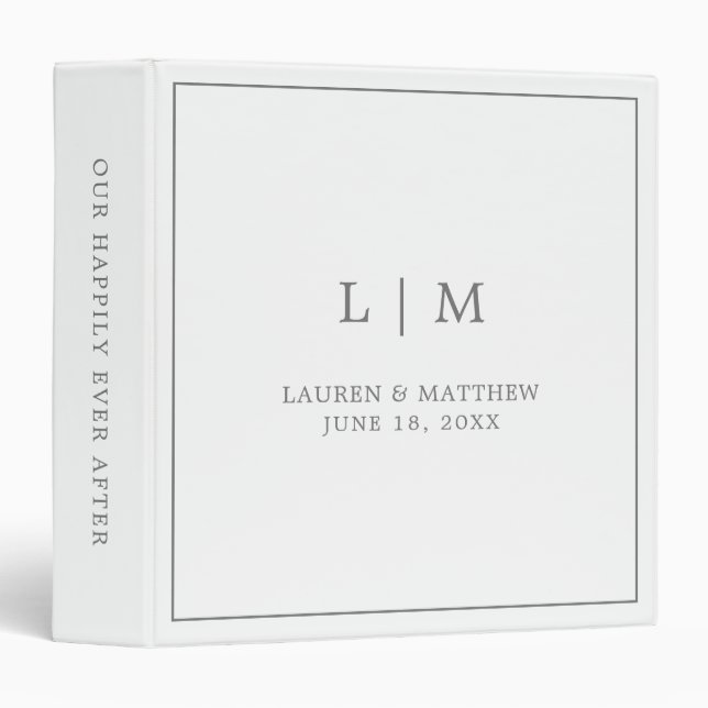 Simple Dark Grey Monogram Elegant Wedding Binder (Front/Spine)