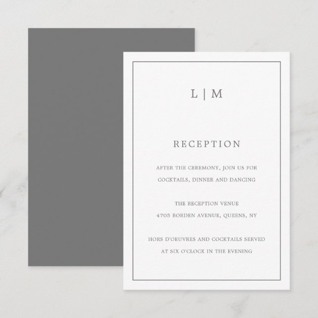 Simple Dark Grey Monogram Elegant Wedding Enclosure Card (Front/Back)