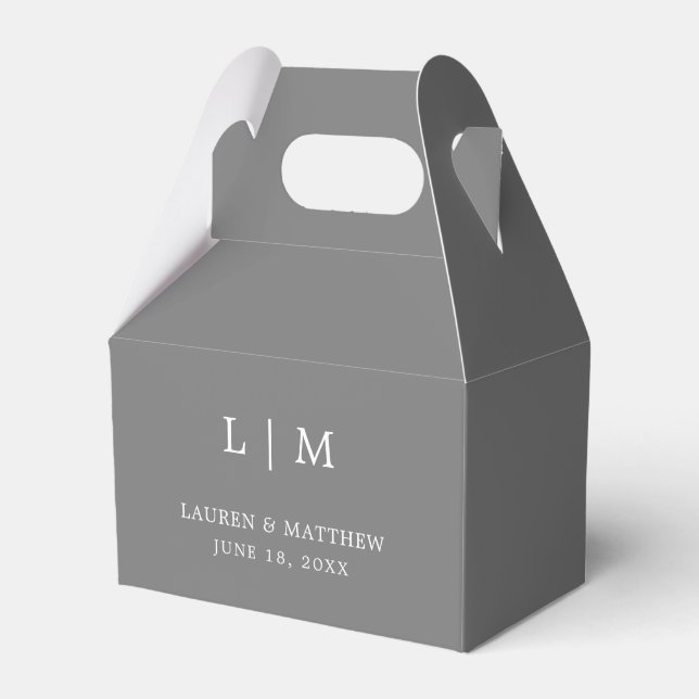 Simple Dark Grey Monogram Elegant Wedding Favor Box (Front Side)