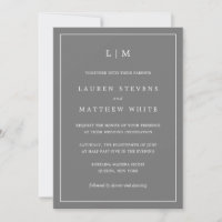Simple Dark Grey Monogram Elegant Wedding
