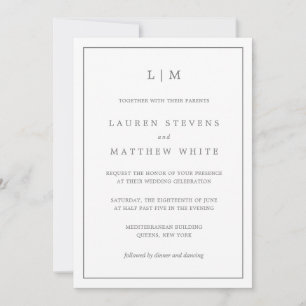 Simple Dark Grey Monogram Elegant Wedding Invitation