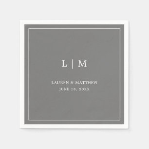 Simple Dark Grey Monogram Elegant Wedding Napkin
