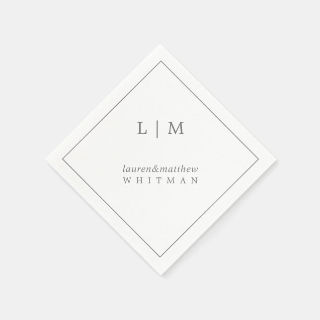 Simple Dark Grey Monogram Elegant Wedding Napkin (Corner)
